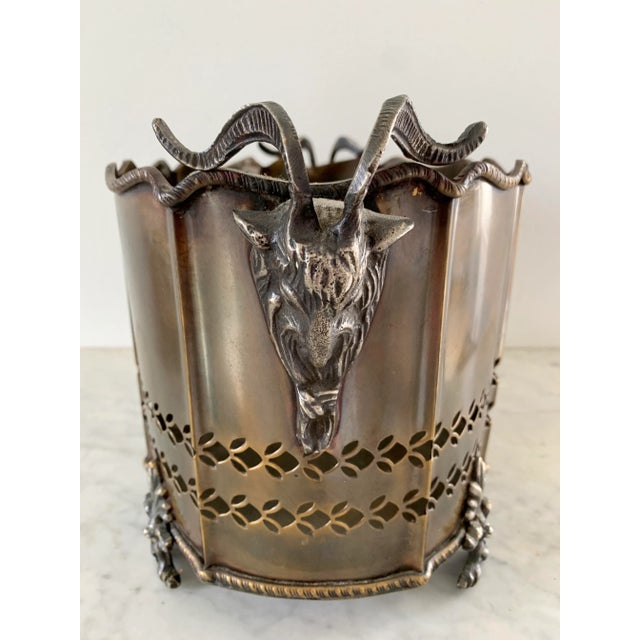 Brass Neoclassical Brass Cachepot Planter With Ram's Heads For Sale - Image 8 of 9