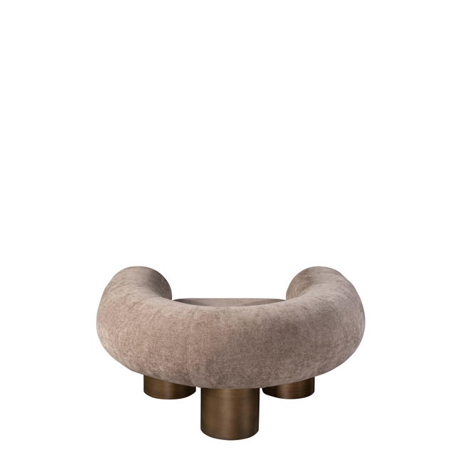 Mia Modern Curved Brown Accent Chair with Gold Metal Legs For Sale - Image 4 of 5