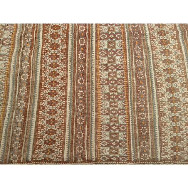 Antique Uzbek Tribal Soumak Kilim, Handwoven Stripe Pattern, Brown & Gold, 4x7 For Sale - Image 15 of 16