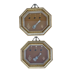 Italian Florentine Sterling & Mother of Pearl Guitar Shadow Boxes