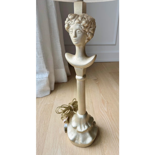 Mid 20th Century Rare Sirmos “Tête De Femme” Figural Table Lamp in the Style of Diego Giacometti With Original Silk String Shade For Sale - Image 11 of 12