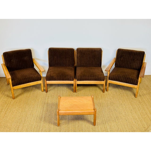 Mid-Century Modern Vintage Scandinavian Oak and Corduroy Modular Living Room Set by Afra & Tobia Scarpa, 1960s, Set of 5 For Sale - Image 3 of 18