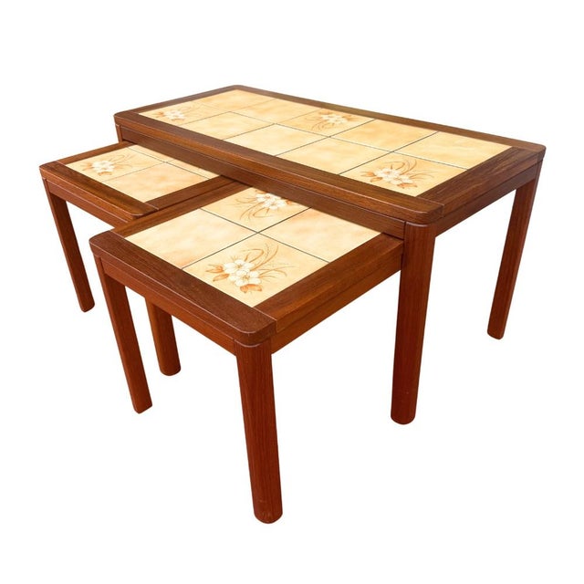 Coffee Mid 20th Century Danish Teak & Tile Coffee Table Nest For Sale - Image 8 of 9