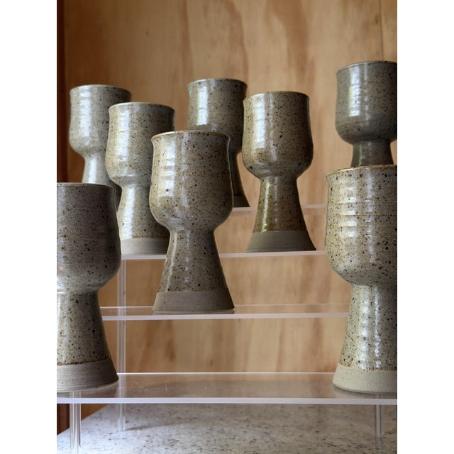 Tan Handmade Speckled Stoneware Goblets, Set of 8 For Sale - Image 8 of 18