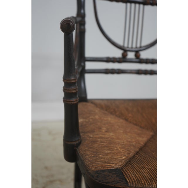 Pair of Antique Rush Seat Bamboo Sussex Type Chairs For Sale - Image 15 of 18