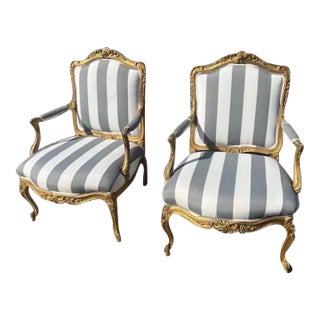 1960s Pair of French Gilt Armchairs For Sale