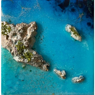 Flying Over the Ocean #3 by Ana Hefco | Layered tinted resin & Mixed Media on wood panel abstract ocean scene For Sale