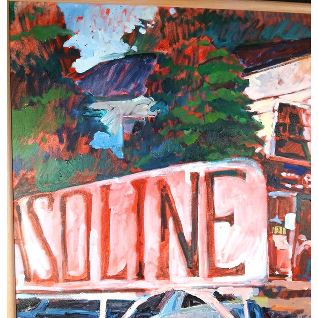 Original framed painting by Maryland artist Matt Doszkoch depicting a scene of the old Bonfield’s gas station along...