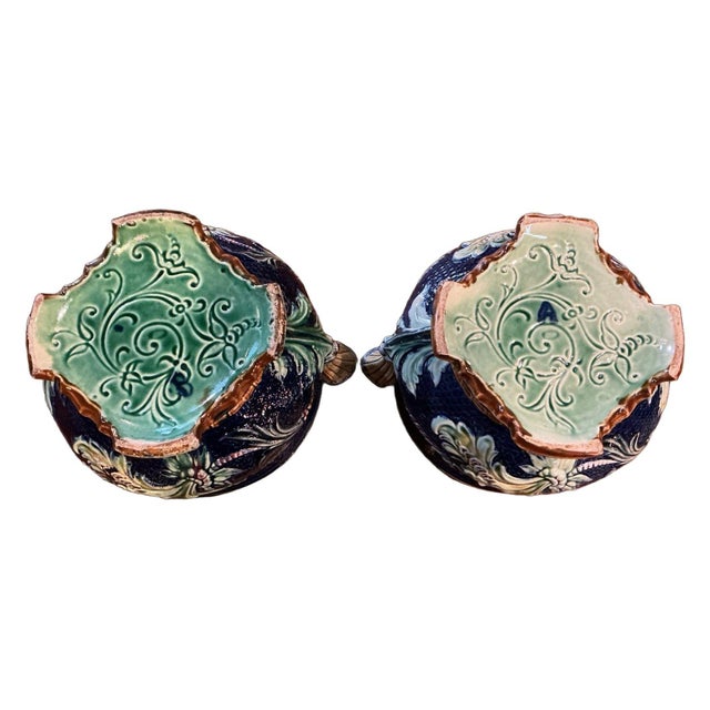 1900 - 1909 Belgian Majolica Cache Pots Circa 1900 For Sale - Image 5 of 13