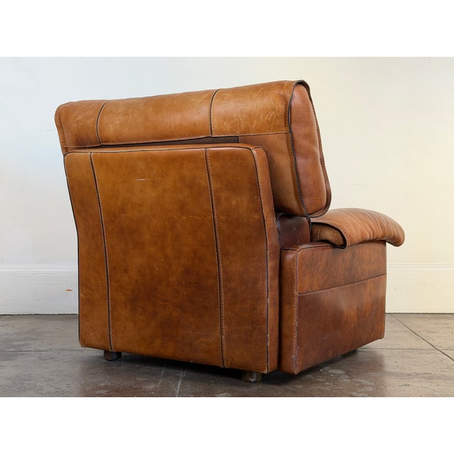 Vintage 1970's Attributed to Roche Bobois Leather Lounge Chair With Ottoman Attributed For Sale In Los Angeles - Image 6 of 16