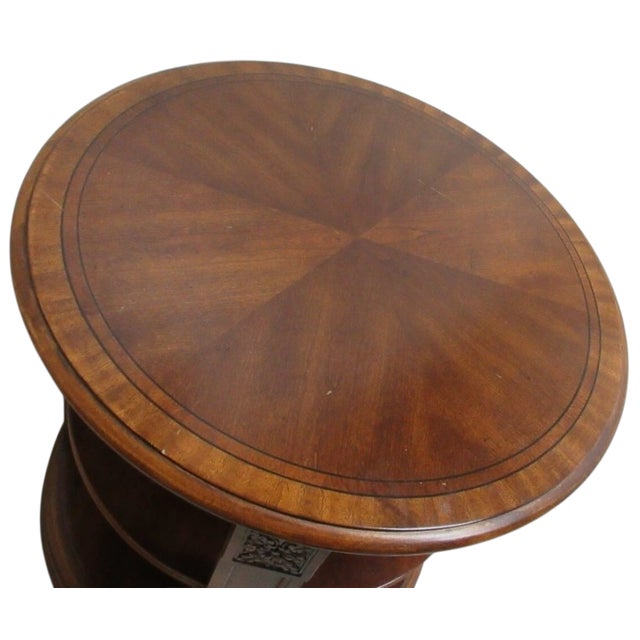 1990s Ethan Allen Newport Banded Round Drum Lamp End Table Pedestal Shelf For Sale - Image 12 of 12