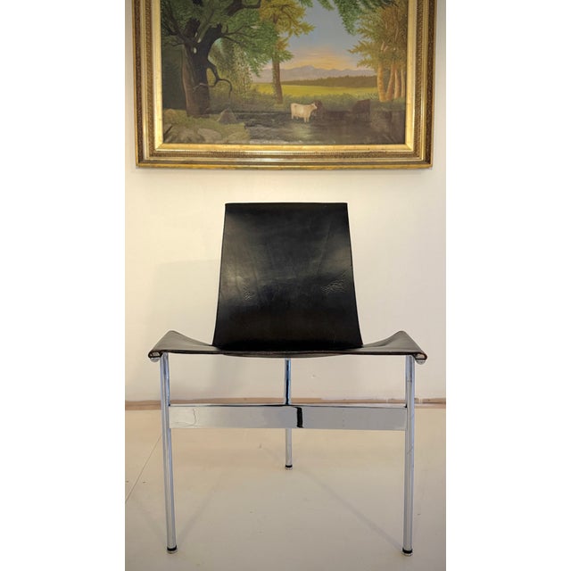 Mid-Century Modern Set of 8, 1952 Attributed to Katavolos T-Chairs, Chrome & Black Leather Sling Chair, Mid Century Modern For Sale - Image 3 of 7