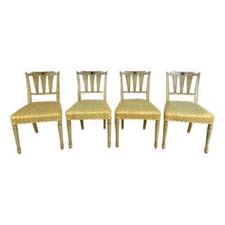 Set of 4 Neoclassical-Style Hand-Painted Arrow-Back Dining Chairs For Sale