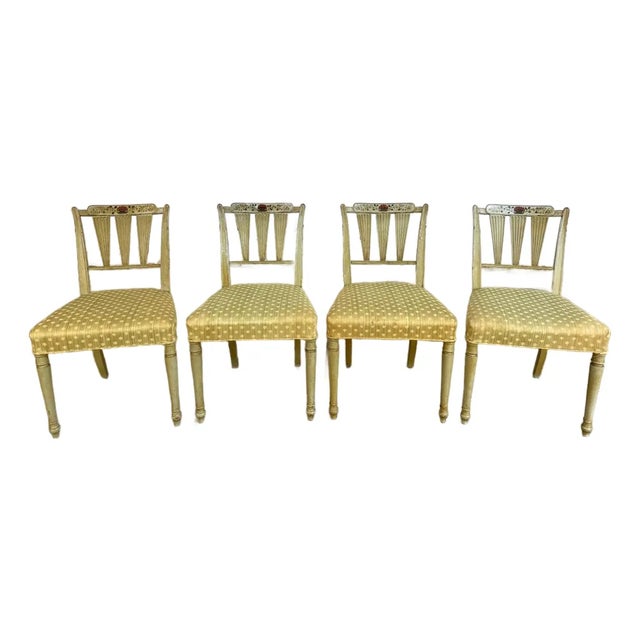 Set of 4 Neoclassical-Style Hand-Painted Arrow-Back Dining Chairs For Sale