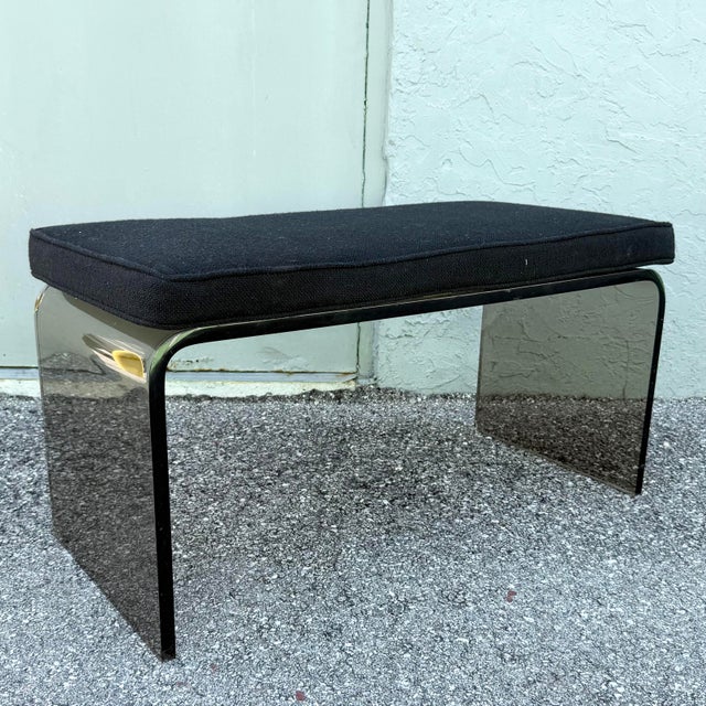 Mid-Century Modern Mid Century Modern Smoked Lucite Waterfall Bench With Black Cushion For Sale - Image 3 of 10