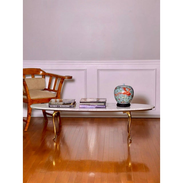 Mid 20th Century Italian Brass and Marble Oval Coffee Table For Sale - Image 10 of 11
