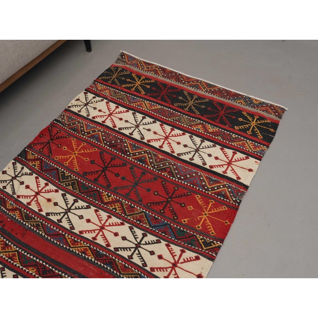 1970s Vintage Handmade Wool Cotton Red Kilim Area Rug For Sale - Image 4 of 11