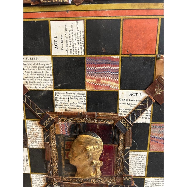 Mixed Media Collage on Antique Gameboard For Sale - Image 4 of 9