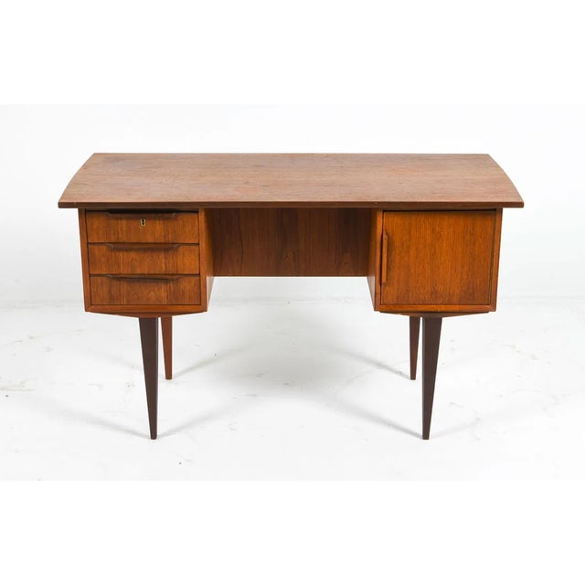 Mid-Century Modern Danish Mid Century Modern Teak Double Sided Desk + Bookcase, 1960's For Sale - Image 3 of 14