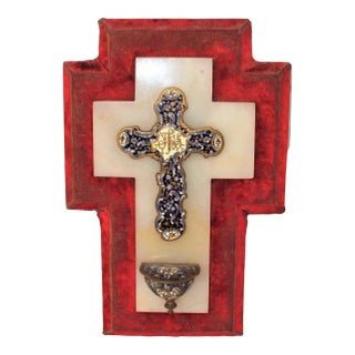 Antique Mid 19th Century French Marble and Cloisonne Hanging Holy Water Font For Sale