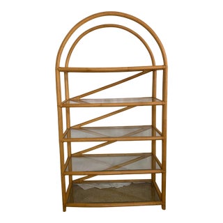 Vintage Boho Chic 5-Tier Arched Bamboo Rattan Etagere For Sale
