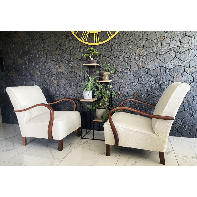 Art Deco Armchairs in Lambs Boucle from J. Halabala, 1920s, Set of 2 For Sale - Image 13 of 18