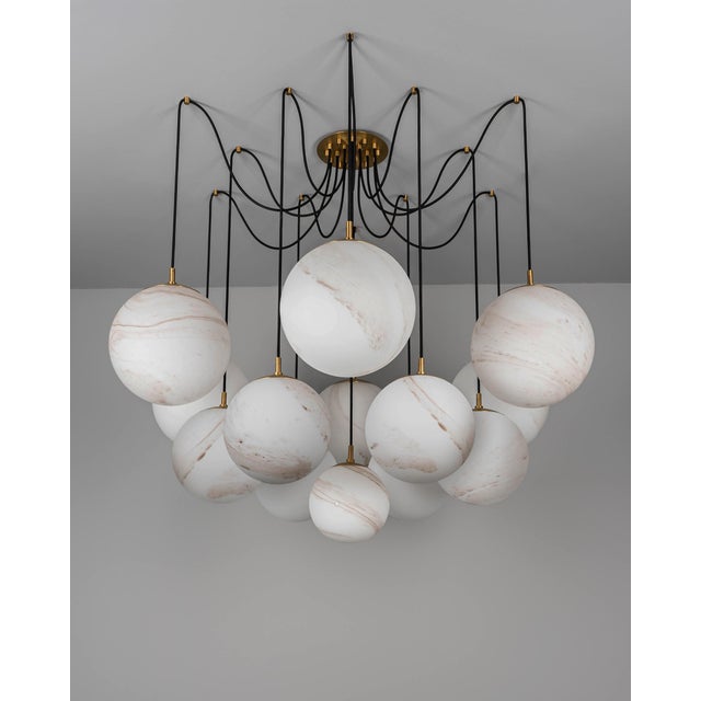 White Schwung Globe Chandelier, 13-Light, Spider Web Form, Brass — Lbb, Black Gunmetal, Polished Nickel For Sale - Image 8 of 12