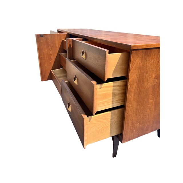 Brown Broyhill Brasilia Long Dresser Lowboy or Credenza in Vintage Mid Century Modern Style, Attributed For Sale - Image 8 of 12