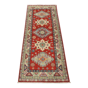 Kazak Runner 2’8” X 6’4” Red Wool Tribal Hand-Knotted Oriental Rug