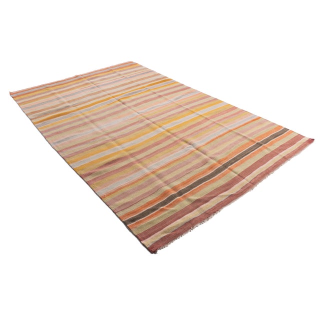 Vintage Circa 1940 Orange Turkish Kilim Flatweave Rug 5ft 7in X 8ft 6in For Sale - Image 12 of 13