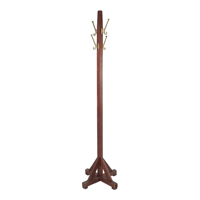 Vintage Arts & Crafts Oak Coat Tree Rack For Sale