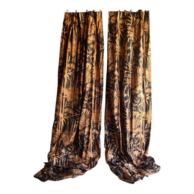 1970s Mid Century Modern French Chinoiserie Curtains -Drapes a Pair For Sale