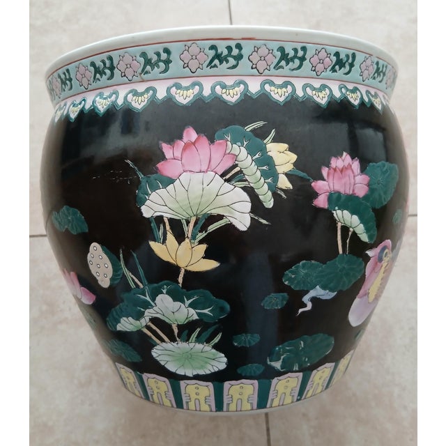 Large Flower Koi Fish Bowl Planter Jardiniere, vintage. It does not have drainage holes in the bottom. Bright colored...