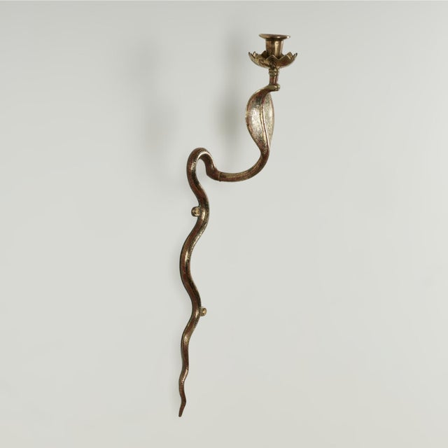 English Vintage Pair of Anglo Indian Brass Snake Wall Sconces For Sale - Image 3 of 16