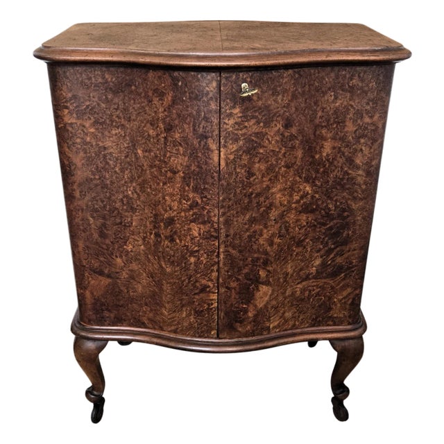 Mid-Century Italian Art Deco Style Burl Wood Dry Bar Cabinet, 1950s For Sale