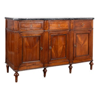 20th Century French Marble Top Mahogany Sideboard Buffet For Sale