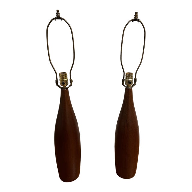 1960s Mid-Century Modern Teak Table Lamp Pair For Sale