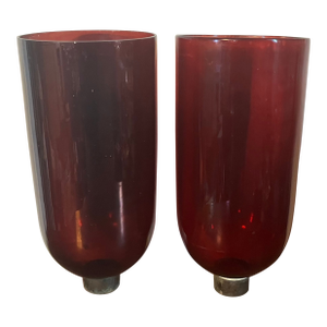 Antique 19th Century American Classical Blown Glass Hurricane Wall Sconce Shades - A Pair
