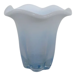 Duncan and Miller Glass Canterbury Opalescent Blue Ruffled Rim Small Vase