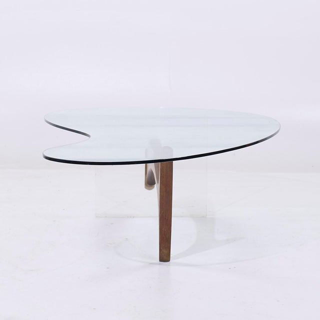 Vladimir Kagan Vladimir Kagan Style Mid Century Walnut and Lucite Kidney Shaped Coffee Table For Sale - Image 4 of 9