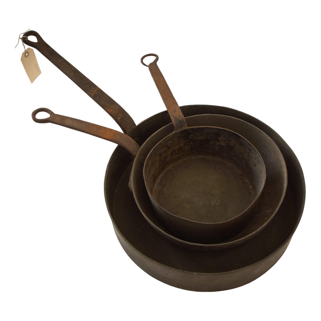 Copper and Iron Handled Saucepans, 1890s, Set of 3 Chairish