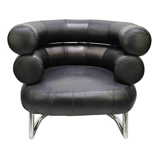 Bibendum Black Leather Chair by Eileen Gray, 1980s For Sale