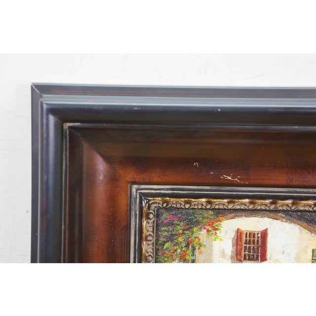 Beige Late 20th Century Timeless Treasures Mediterranean Courtyard Terrace Seascape Oil Painting 18" For Sale - Image 8 of 12