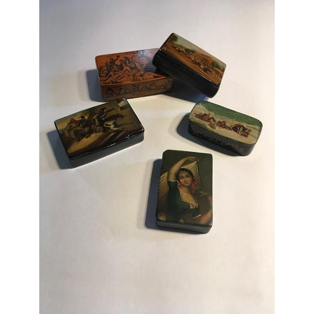 Wood Lacquered Boxes with Landscape Scenes, Set of 5 For Sale - Image 14 of 16