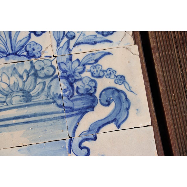 Blue Tile Mural Panel Depicting a Baroque Jardinière With Flowers, Portuguese, 18th Century For Sale - Image 8 of 13