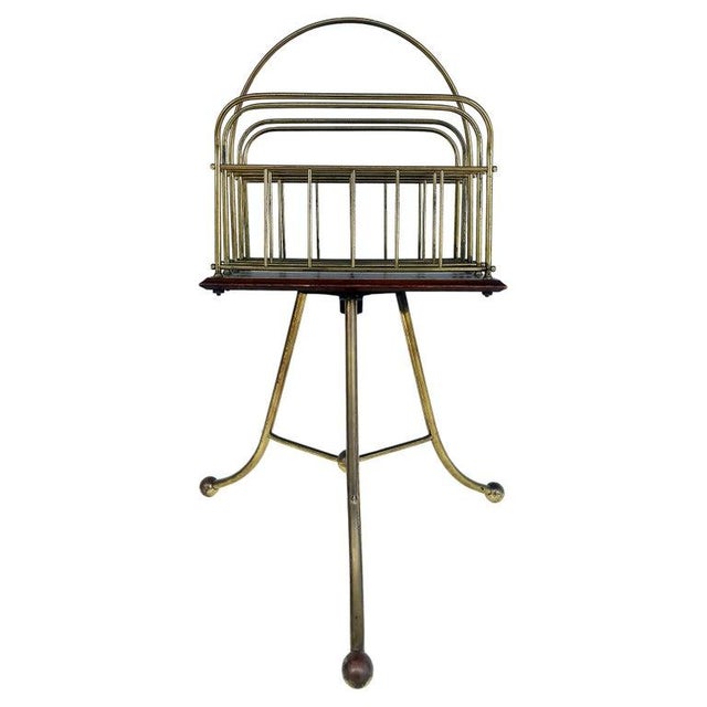 Jans of London Antique Revolving Magazine Stand in Brass and Mahogany For Sale - Image 4 of 11