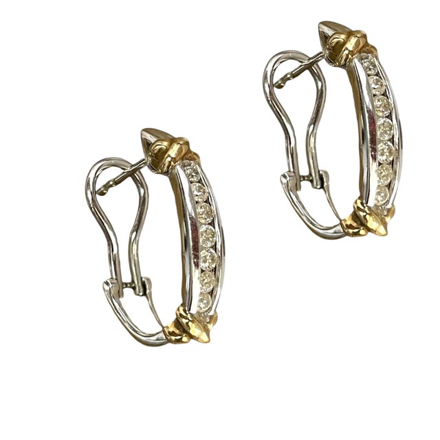 Radiant 10k White Gold Diamond Drop Earrings - 2 Pieces For Sale