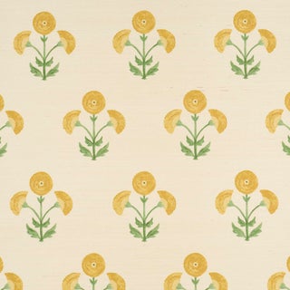 Schumacher Saranda Flower Sisal Wallpaper In Marigold For Sale