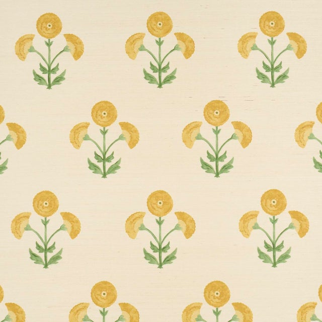 Schumacher Saranda Flower Sisal Wallpaper In Marigold For Sale