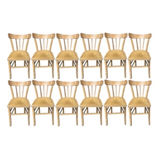 Farmhouse French Blonde Dining Chairs, 1950s, Set of 12 For Sale